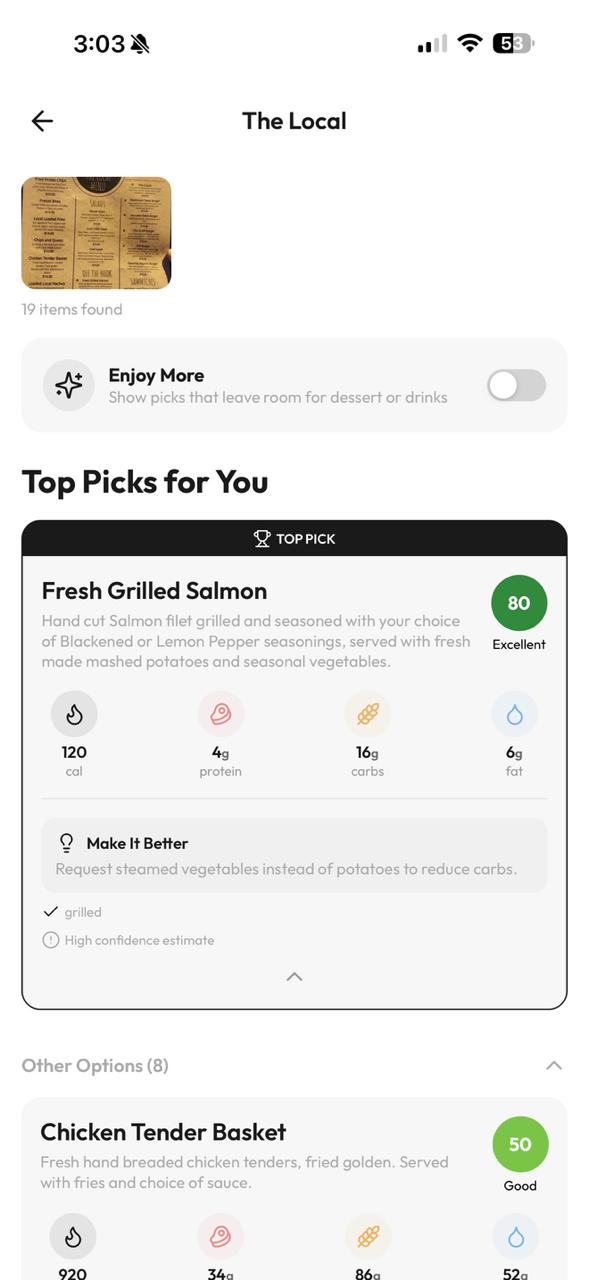 Personalized meal picks